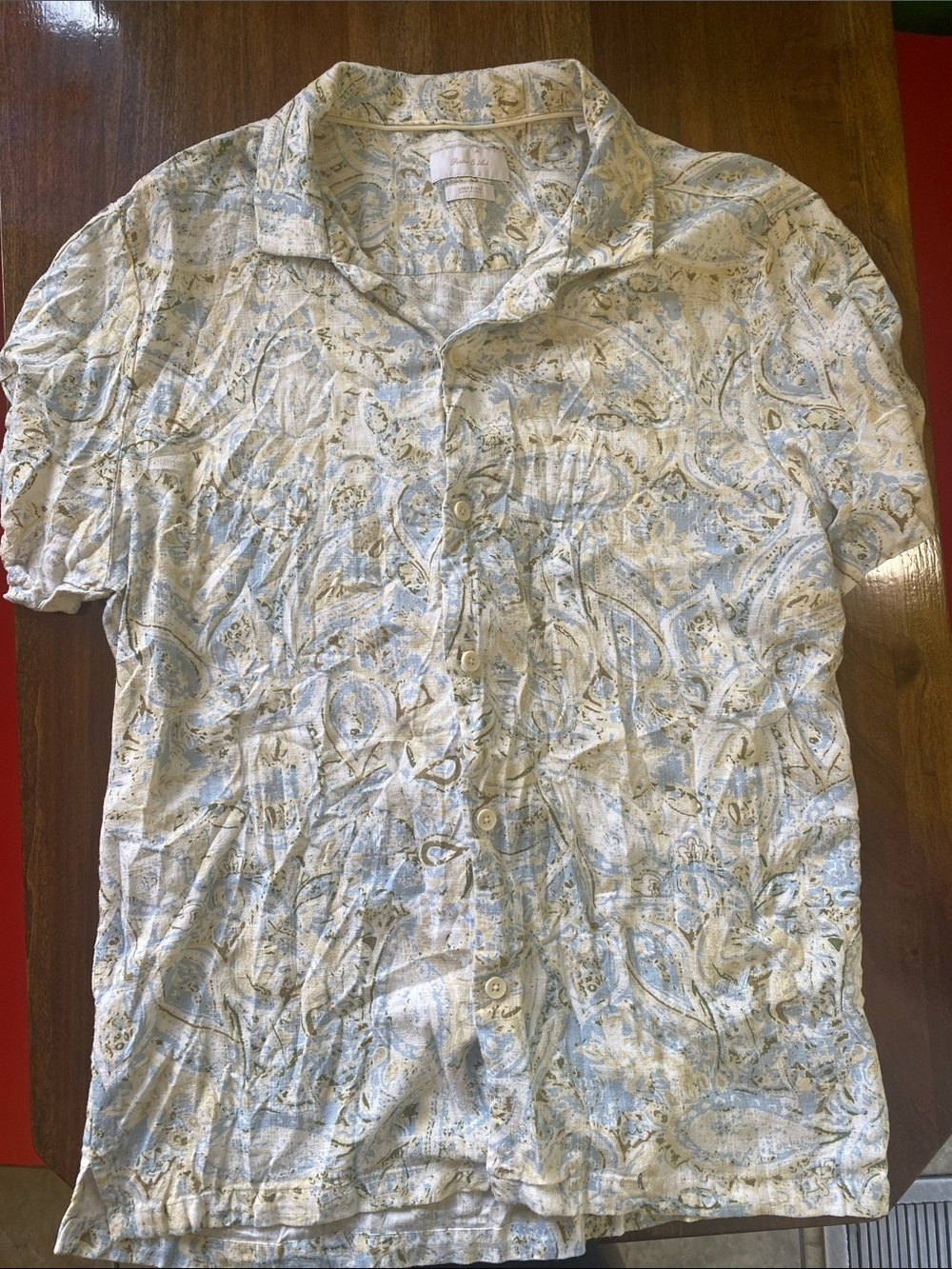 Porter & Ash Men's Light Blue & Cream Paisley Short-Sleeve Button-Down Shirt